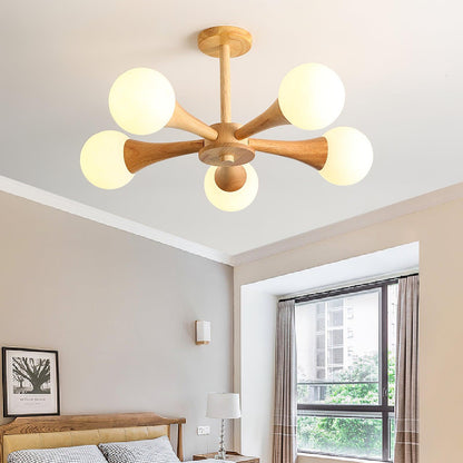 Elegant Wooden Nera Chandelier - Adjustable Height, Energy Efficient