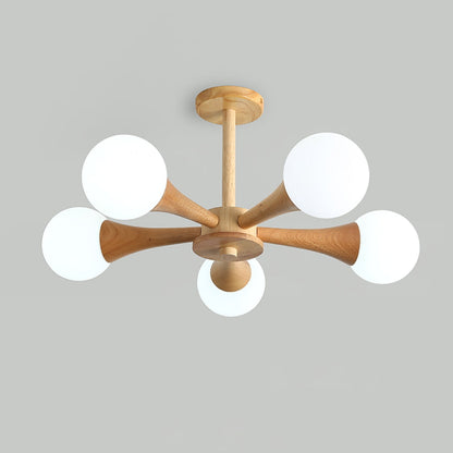 Elegant Wooden Nera Chandelier - Adjustable Height, Energy Efficient