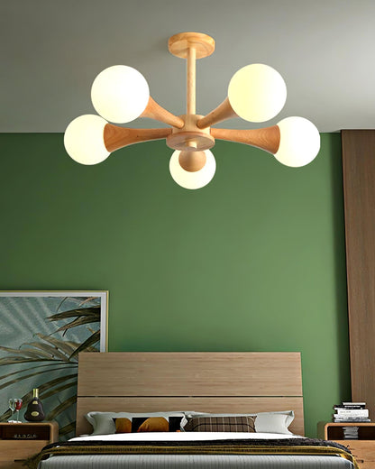 Elegant Wooden Nera Chandelier - Adjustable Height, Energy Efficient