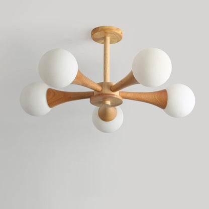 Elegant Wooden Nera Chandelier - Adjustable Height, Energy Efficient