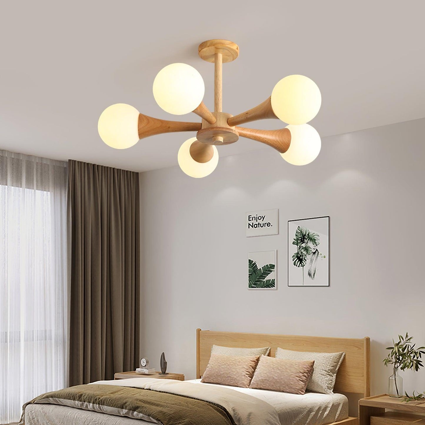 Elegant Wooden Nera Chandelier - Adjustable Height, Energy Efficient