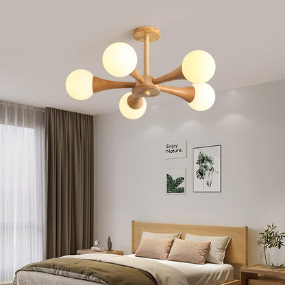 Elegant Wooden Nera Chandelier - Adjustable Height, Energy Efficient