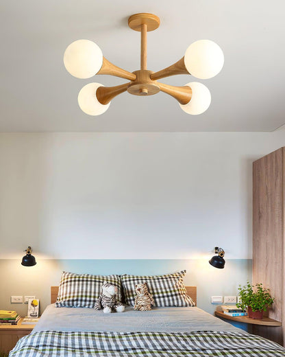 Elegant Wooden Nera Chandelier - Adjustable Height, Energy Efficient