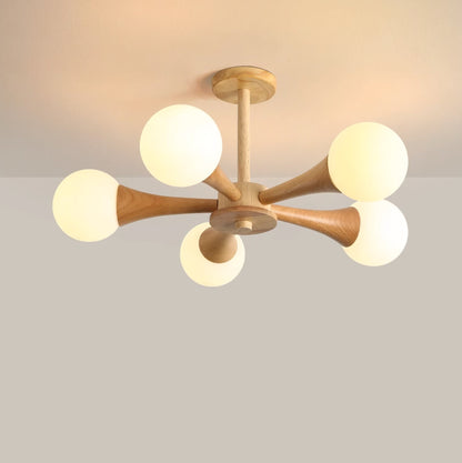 Elegant Wooden Nera Chandelier - Adjustable Height, Energy Efficient