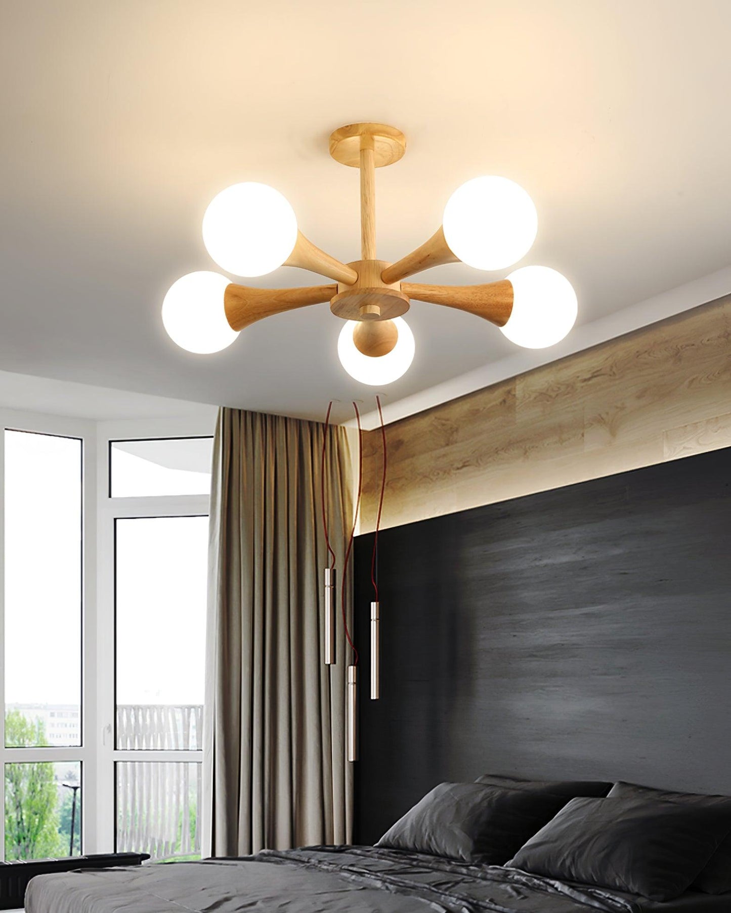 Elegant Wooden Nera Chandelier - Adjustable Height, Energy Efficient