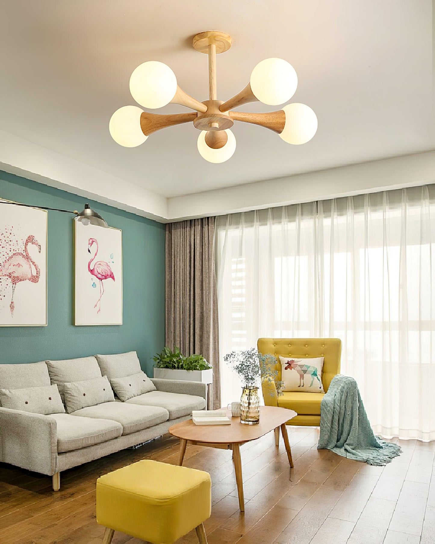 Elegant Wooden Nera Chandelier - Adjustable Height, Energy Efficient