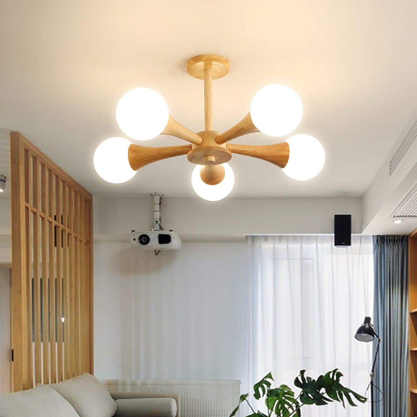 Elegant Wooden Nera Chandelier - Adjustable Height, Energy Efficient