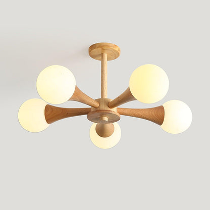 Elegant Wooden Nera Chandelier - Adjustable Height, Energy Efficient