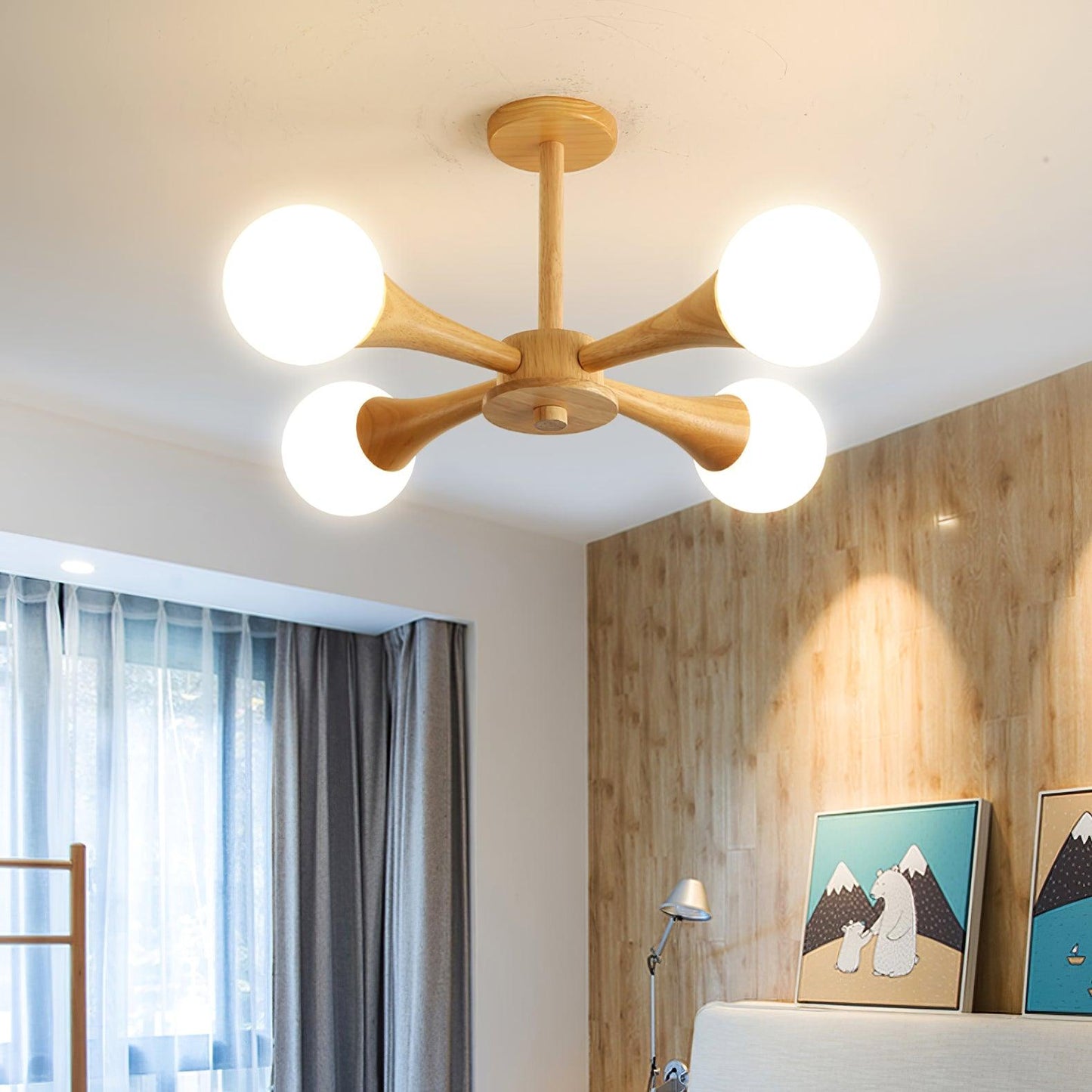 Elegant Wooden Nera Chandelier - Adjustable Height, Energy Efficient