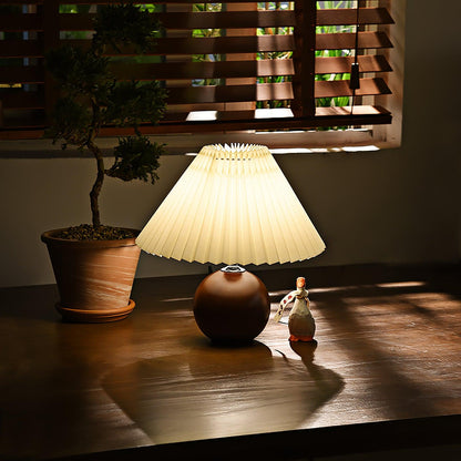 Elegant Wooden Pleated Table Lamp with Adjustable Brightness and Moder