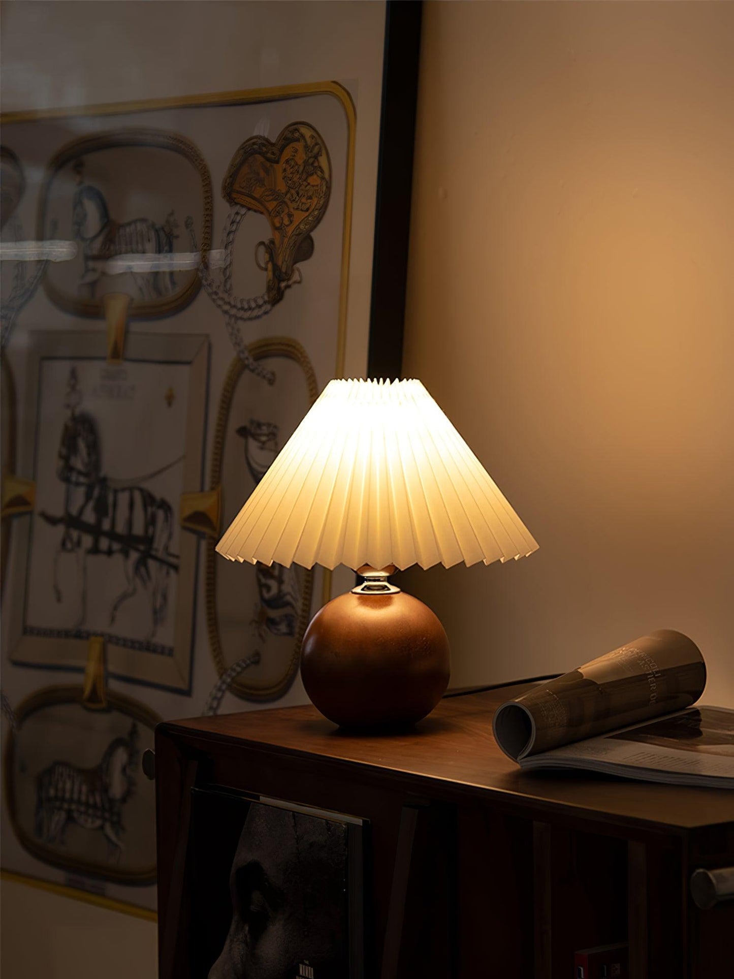 Elegant Wooden Pleated Table Lamp with Adjustable Brightness and Moder