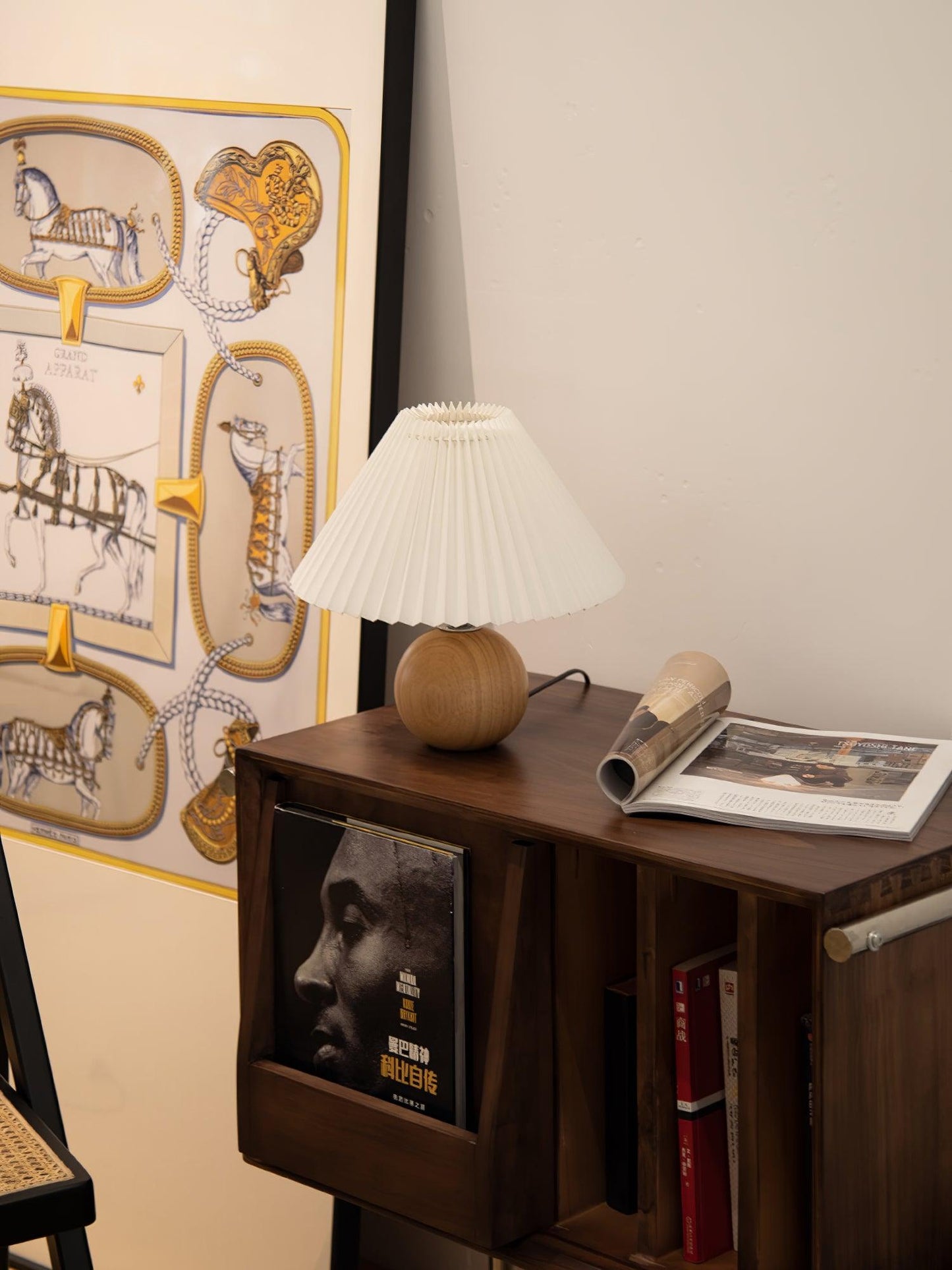 Elegant Wooden Pleated Table Lamp with Adjustable Brightness and Moder