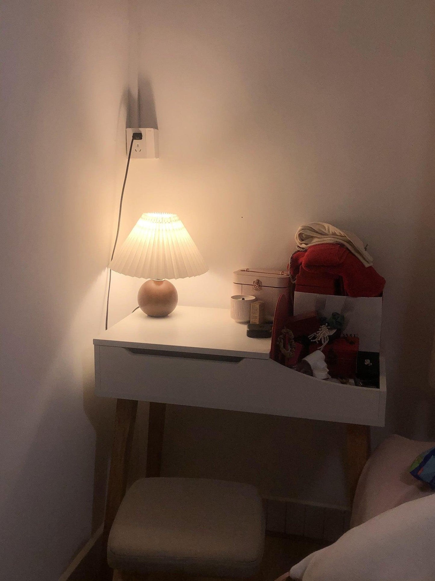 Elegant Wooden Pleated Table Lamp with Adjustable Brightness and Moder