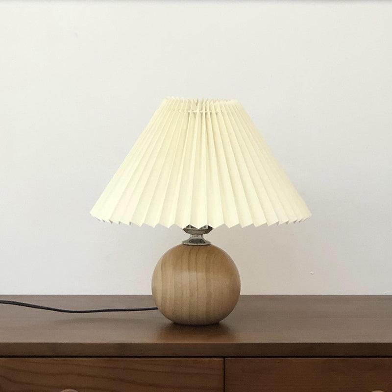 Elegant Wooden Pleated Table Lamp with Adjustable Brightness and Moder