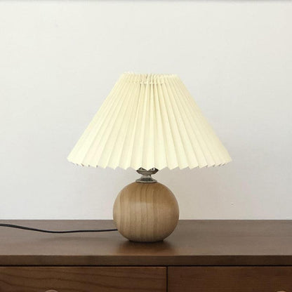 Elegant Wooden Pleated Table Lamp with Adjustable Brightness and Moder