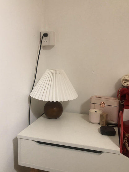 Elegant Wooden Pleated Table Lamp with Adjustable Brightness and Moder