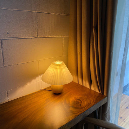 Elegant Wooden Pleated Table Lamp with Adjustable Brightness and Moder