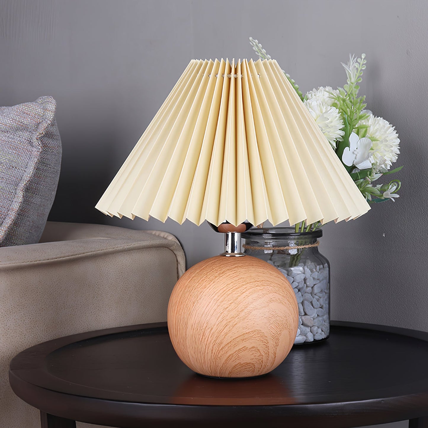 Elegant Wooden Pleated Table Lamp with Adjustable Brightness and Moder