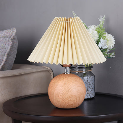 Elegant Wooden Pleated Table Lamp with Adjustable Brightness and Moder