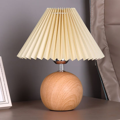 Elegant Wooden Pleated Table Lamp with Adjustable Brightness and Moder