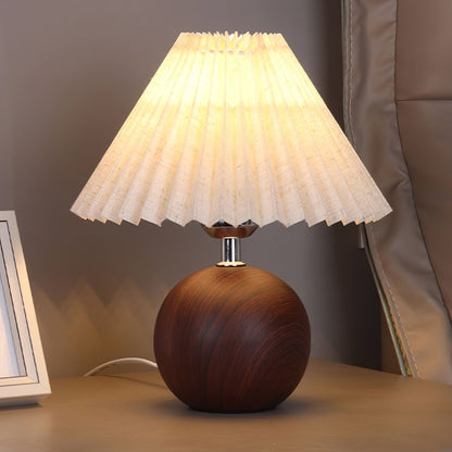 Elegant Wooden Pleated Table Lamp with Adjustable Brightness and Moder