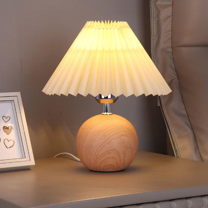 Elegant Wooden Pleated Table Lamp with Adjustable Brightness and Moder