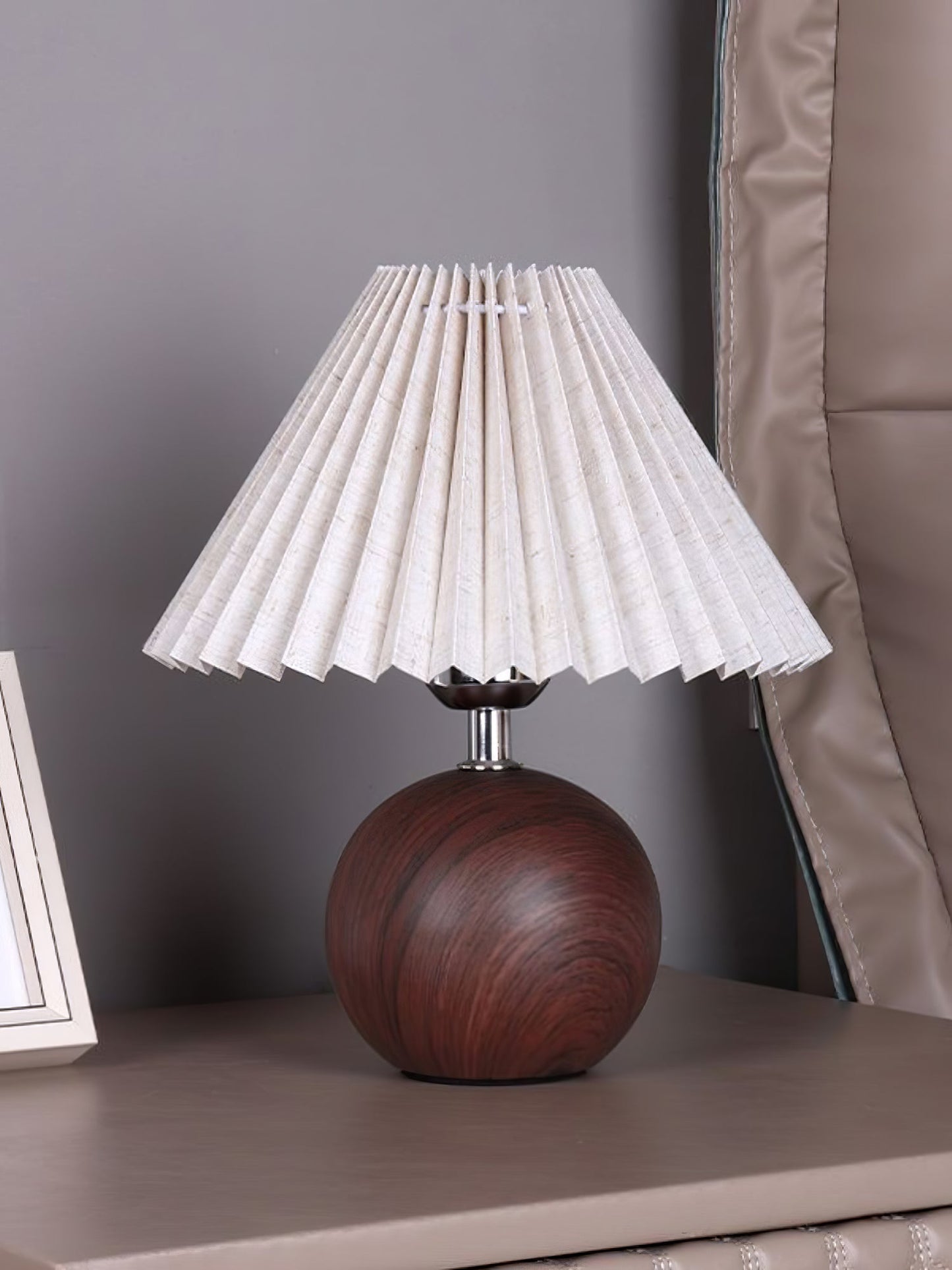 Elegant Wooden Pleated Table Lamp with Adjustable Brightness and Moder