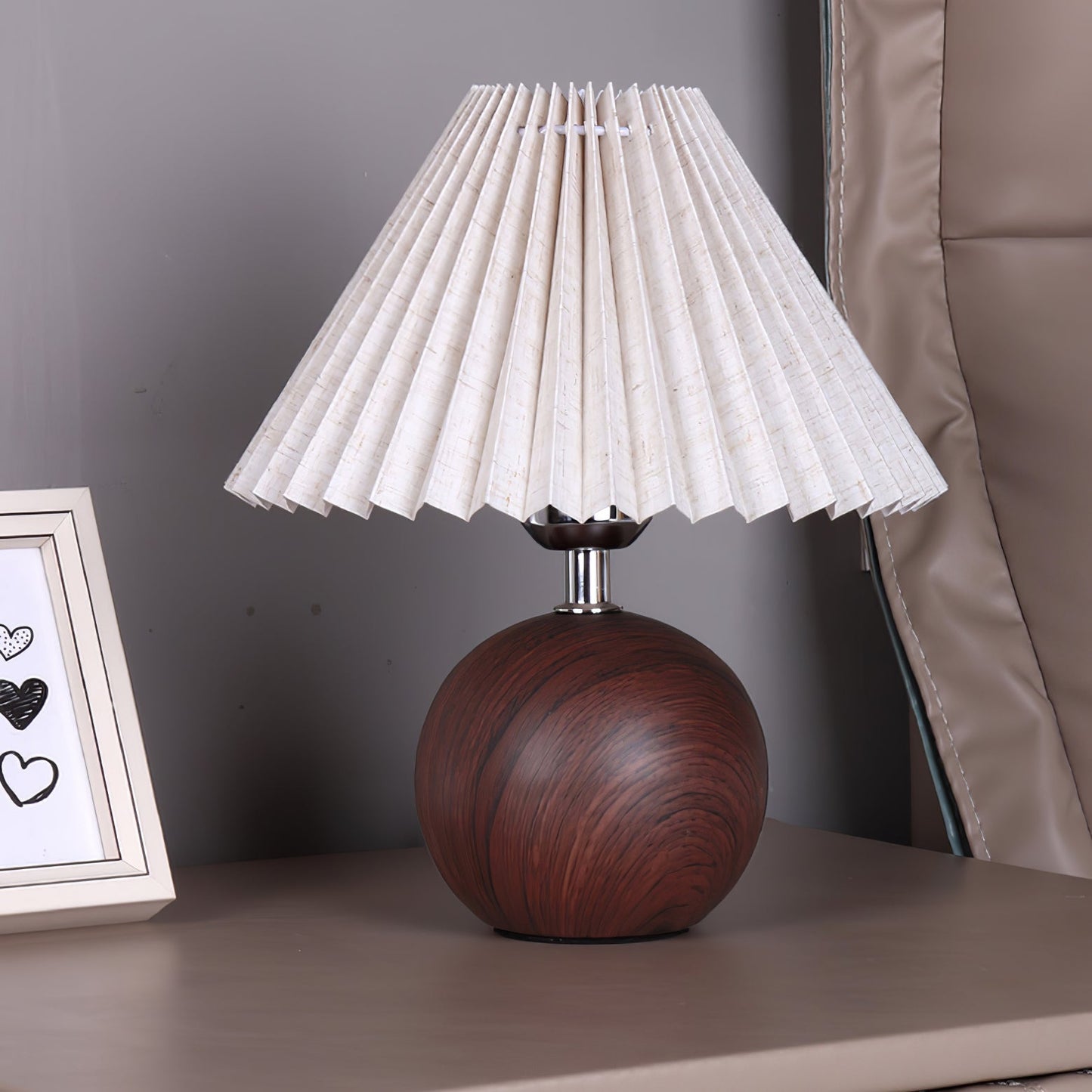 Elegant Wooden Pleated Table Lamp with Adjustable Brightness and Moder