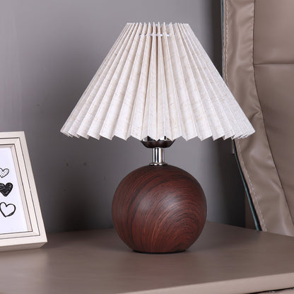 Elegant Wooden Pleated Table Lamp with Adjustable Brightness and Moder