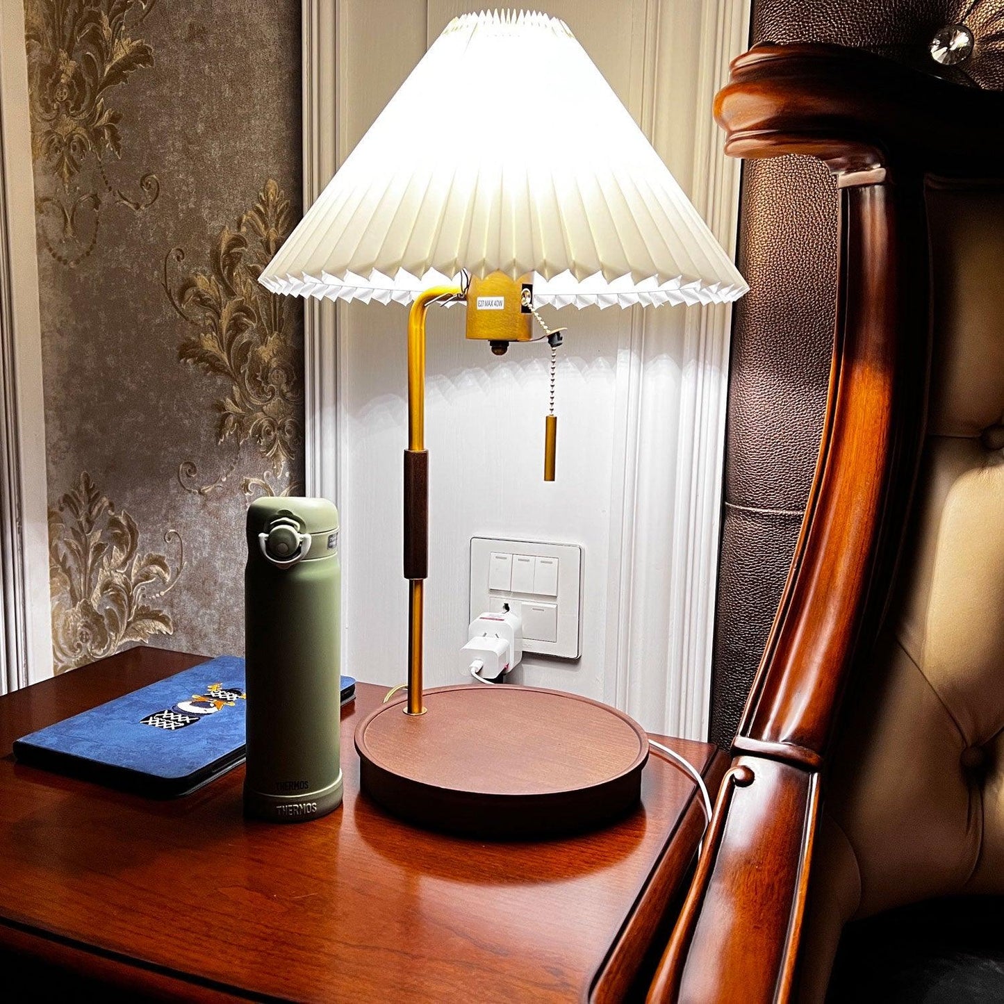 Vintage Wooden Table Lamp with Adjustable Brightness & Warm Glow