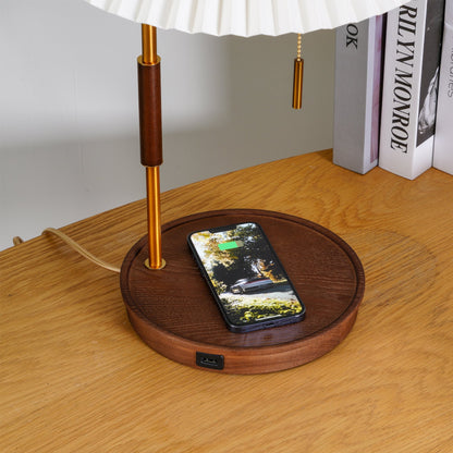 Vintage Wooden Table Lamp with Adjustable Brightness & Warm Glow