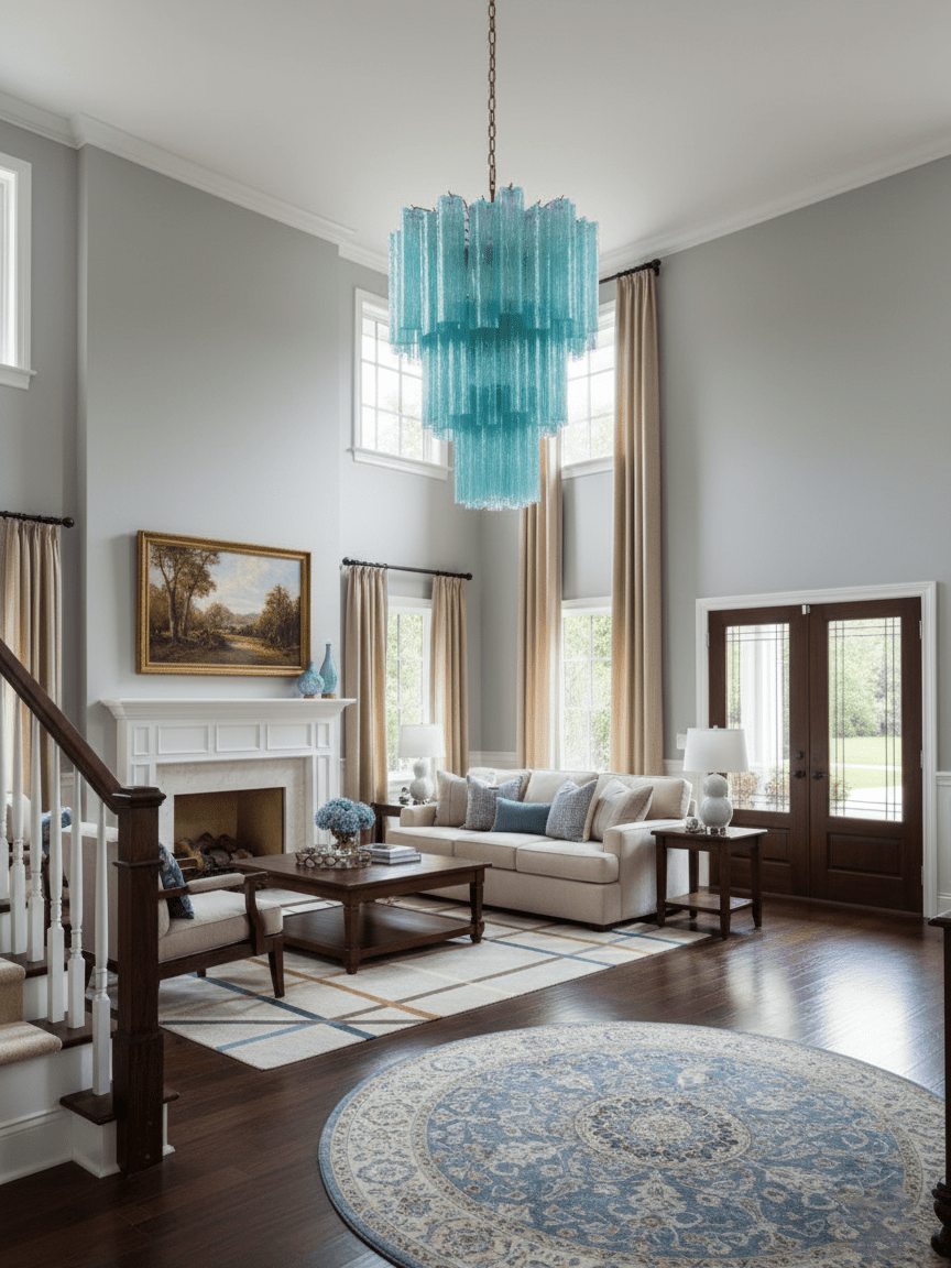 Elegant Yellow Glass Tube Chandelier with Adjustable Height & LED Comp