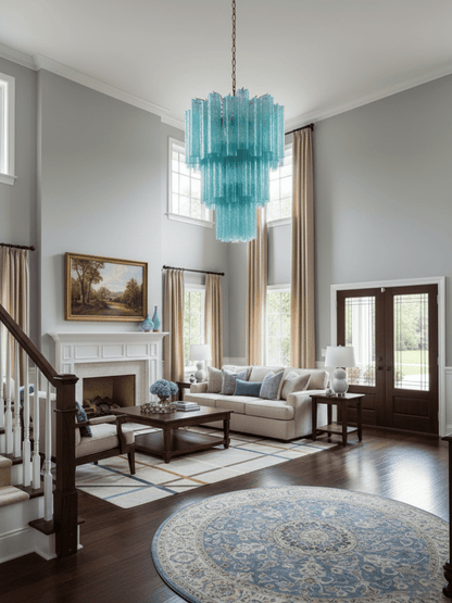 Elegant Yellow Glass Tube Chandelier with Adjustable Height & LED Comp