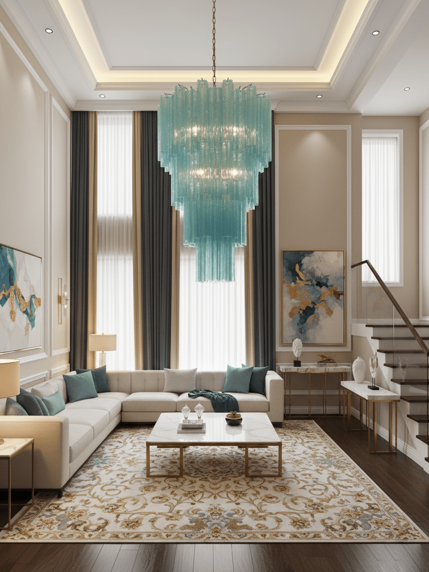 Elegant Yellow Glass Tube Chandelier with Adjustable Height & LED Comp