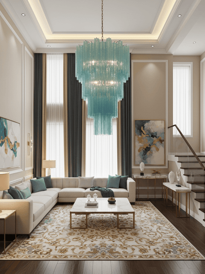 Elegant Yellow Glass Tube Chandelier with Adjustable Height & LED Comp