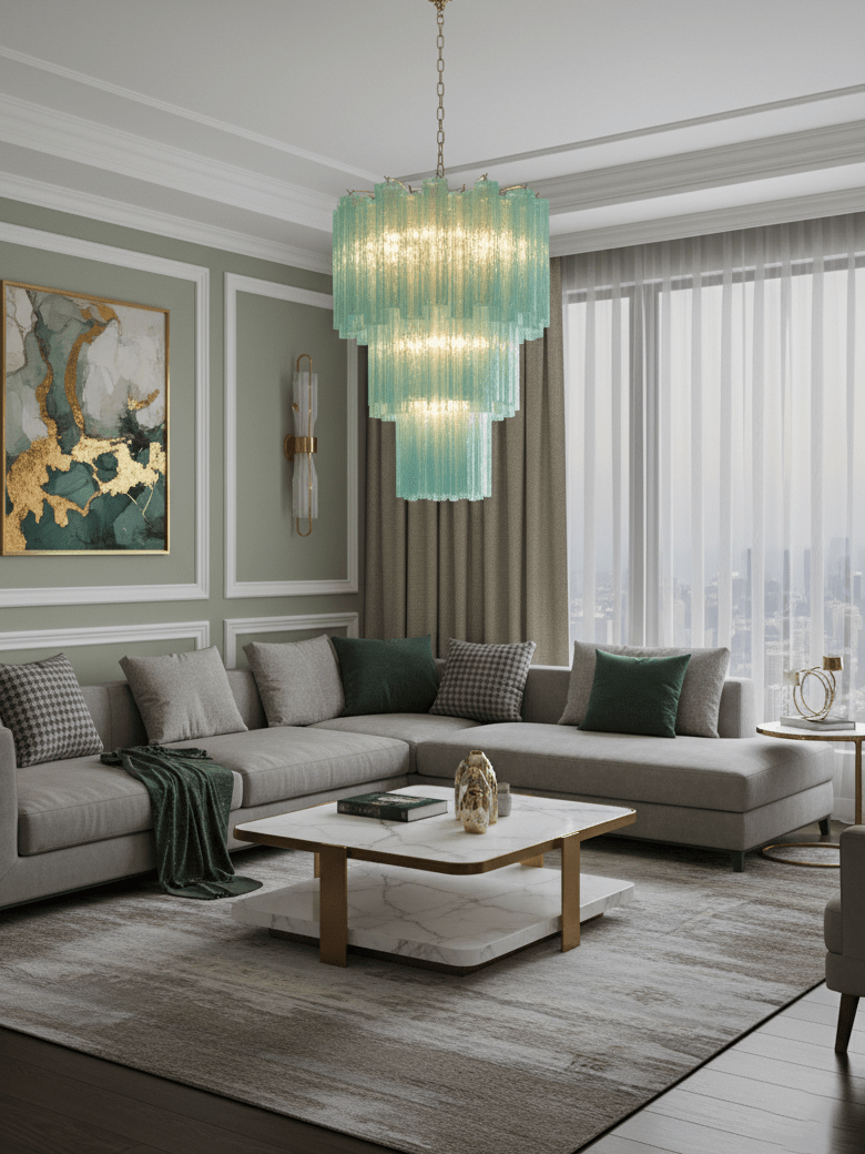 Elegant Yellow Glass Tube Chandelier with Adjustable Height & LED Comp
