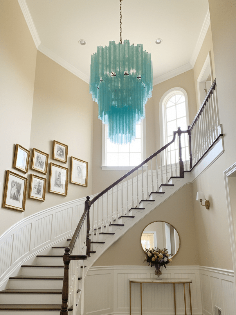 Elegant Yellow Glass Tube Chandelier with Adjustable Height & LED Comp