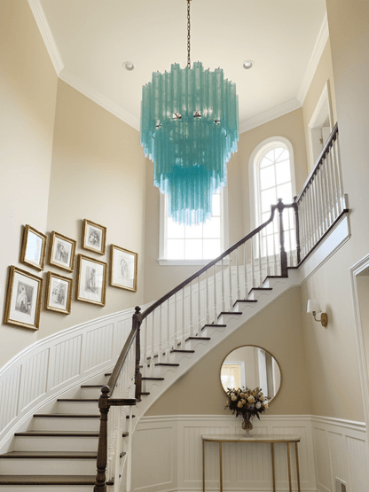 Elegant Yellow Glass Tube Chandelier with Adjustable Height & LED Comp