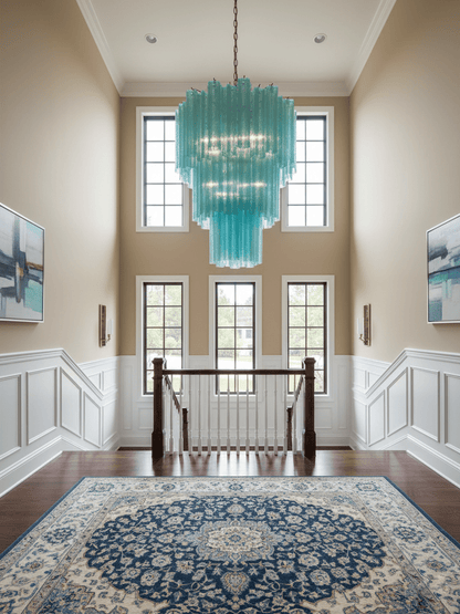 Elegant Yellow Glass Tube Chandelier with Adjustable Height & LED Comp