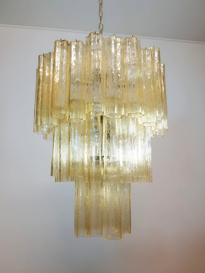Elegant Yellow Glass Tube Chandelier with Adjustable Height & LED Comp