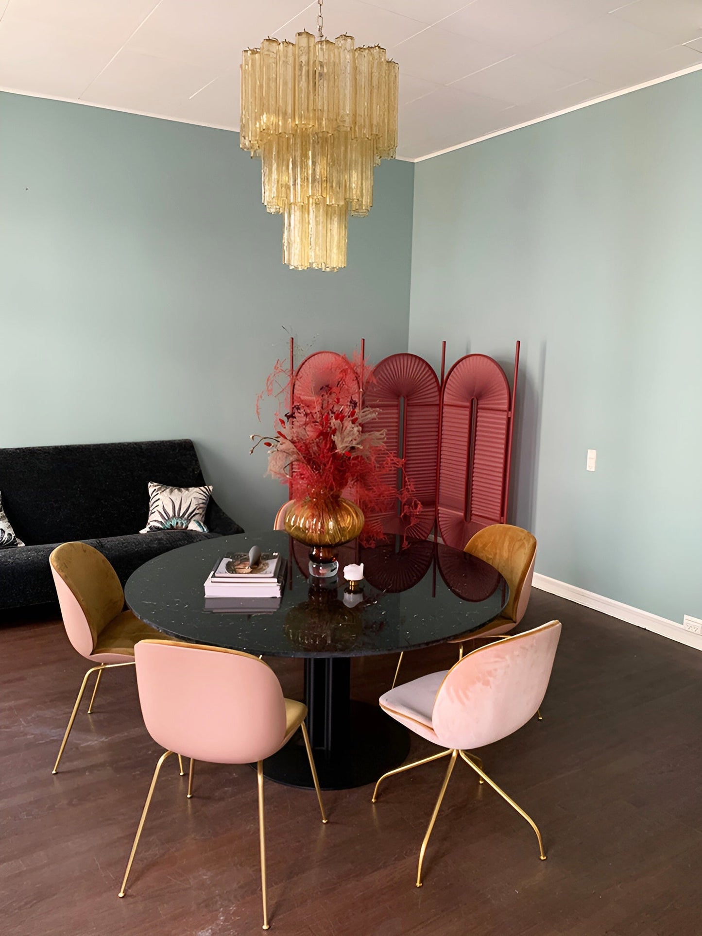 Elegant Yellow Glass Tube Chandelier with Adjustable Height & LED Comp