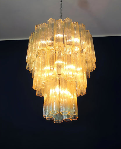 Elegant Yellow Glass Tube Chandelier with Adjustable Height & LED Comp