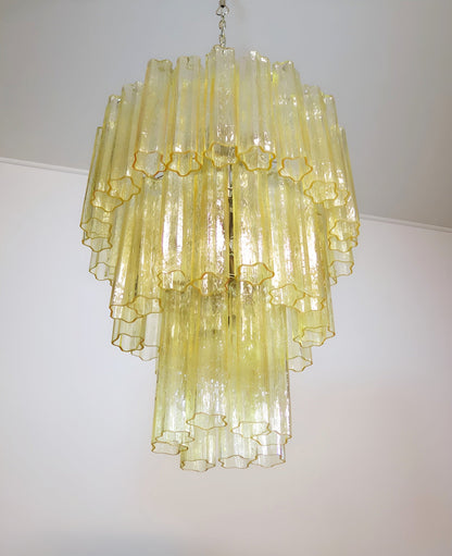 Elegant Yellow Glass Tube Chandelier with Adjustable Height & LED Comp