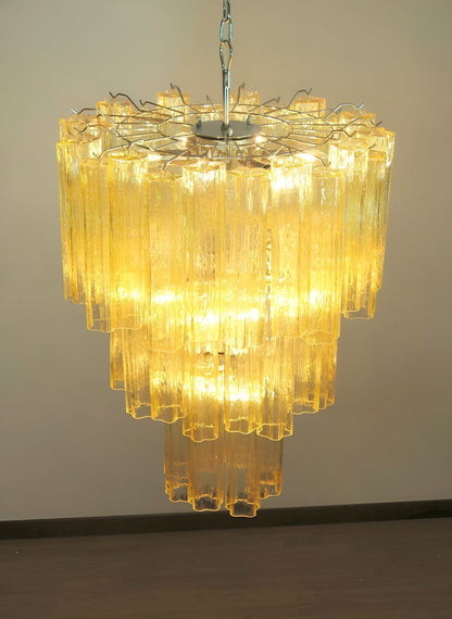 Elegant Yellow Glass Tube Chandelier with Adjustable Height & LED Comp