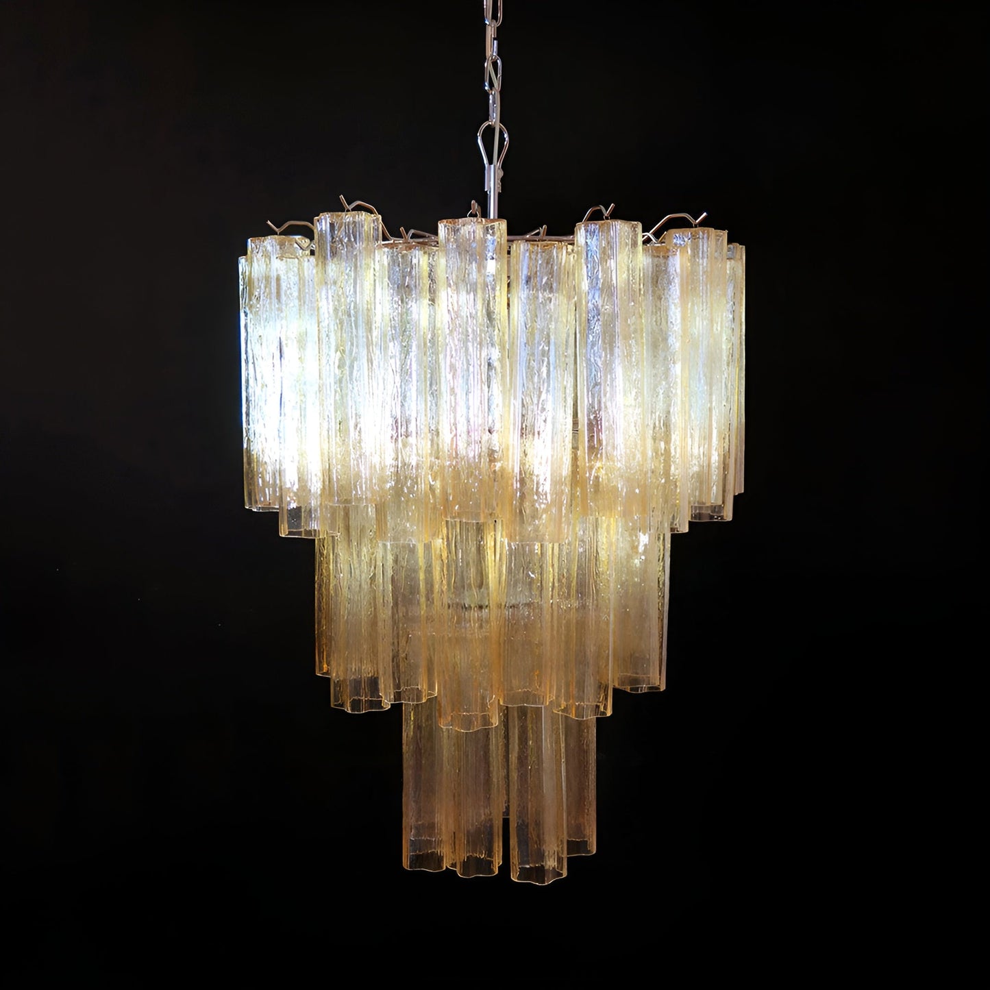 Elegant Yellow Glass Tube Chandelier with Adjustable Height & LED Comp
