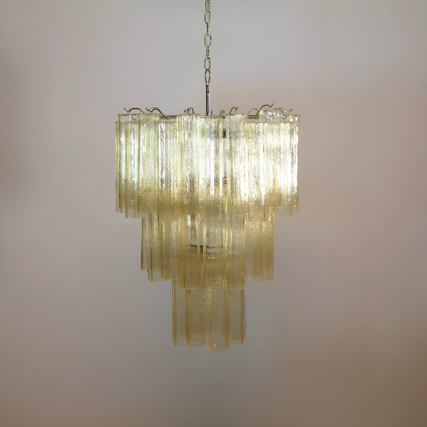 Elegant Yellow Glass Tube Chandelier with Adjustable Height & LED Comp