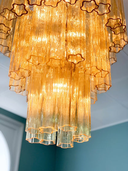 Elegant Yellow Glass Tube Chandelier with Adjustable Height & LED Comp