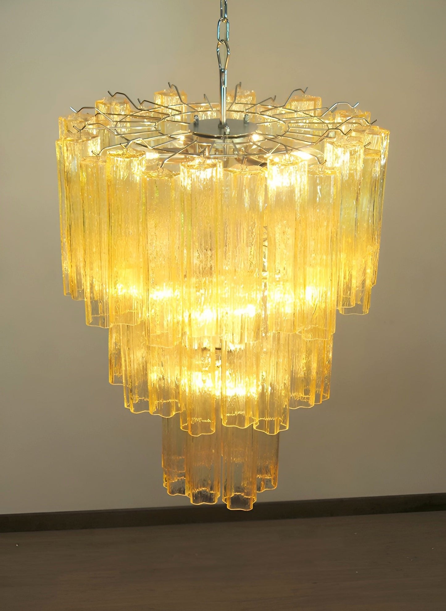 Elegant Yellow Glass Tube Chandelier with Adjustable Height & LED Comp