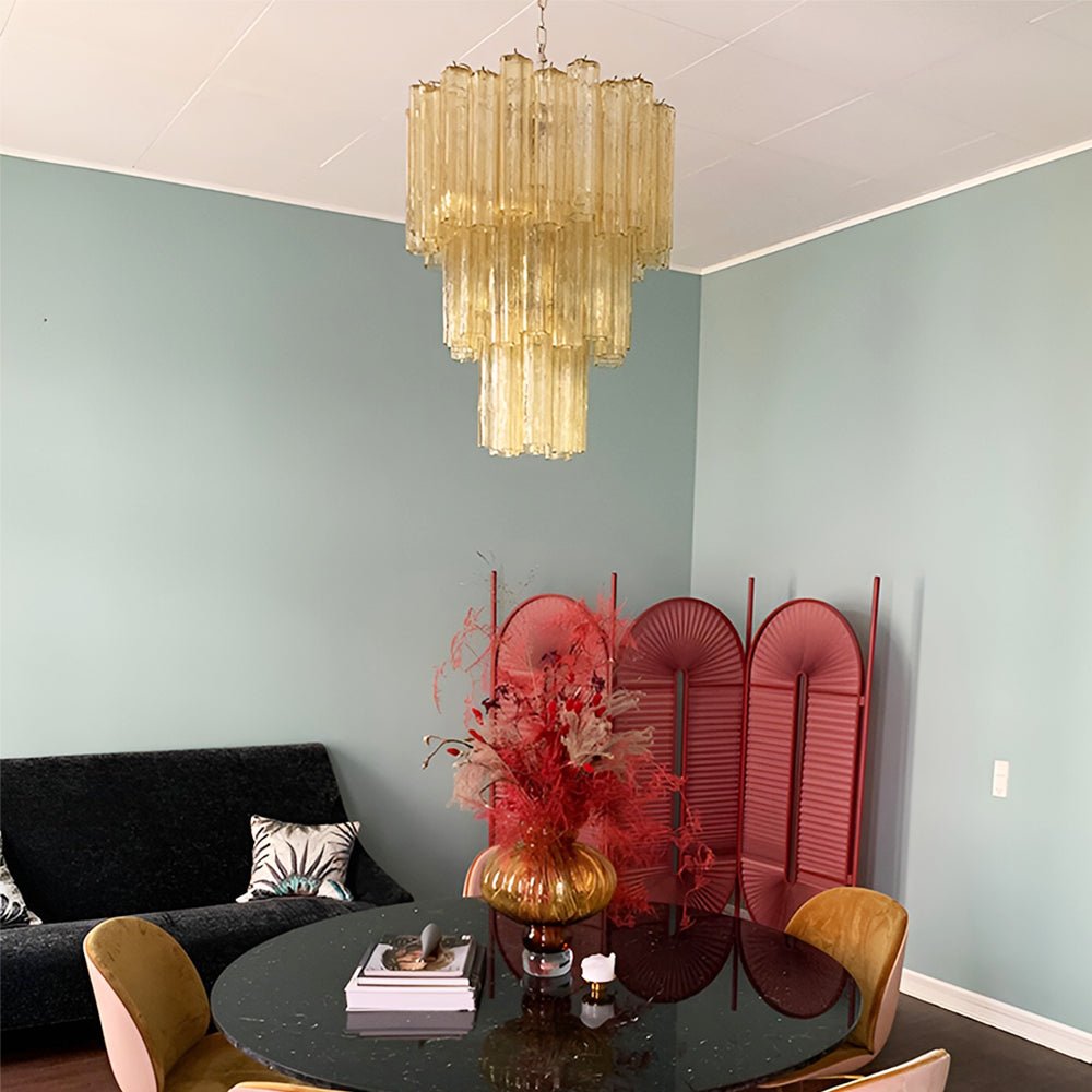 Elegant Yellow Glass Tube Chandelier with Adjustable Height & LED Comp