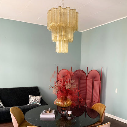 Elegant Yellow Glass Tube Chandelier with Adjustable Height & LED Comp